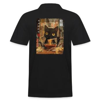 Kawaii Cat Ramen Vintage Anime Fan Design - Men's Polo Shirt - black - Back - Kai (181cm)