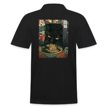 Ramen Noodles Aesthetic Kawaii Black Cat - Men's Polo Shirt - black - Back - Kai (181cm)