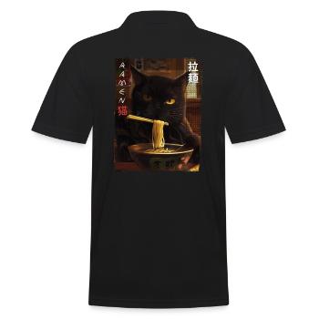 Kawaii Cat Ramen Vintage Anime Fan Design - Men's Polo Shirt - black - Back - Kai (181cm)