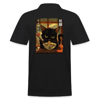 Vintage Retro Ramen Noodles Aesthetic Kawaii Cat - Men's Polo Shirt - black - Back - Kai (181cm)