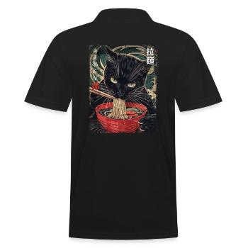 Aesthetic Ramen Noodles - Kawaii Black Cat - Men's Polo Shirt - black - Back - Kai (181cm)