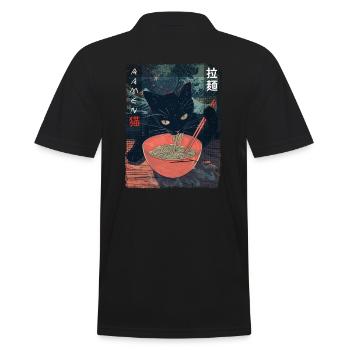 Anime Fan Ramen Cat Streetwear Aesthetic Style - Men's Polo Shirt - black - Back - Kai (181cm)