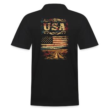 USA Vintage Amerikanische Flagge Landschaft - Männer Poloshirt - Schwarz - Hinten - Kai (181cm)