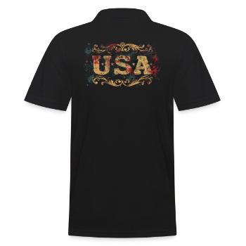 Vintage USA Amerika Flagge Unabhängigkeitstag - Männer Poloshirt - Schwarz - Hinten - Kai (181cm)