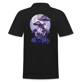 Fairycore Vintage Cottagecore Pilz Mondphasen - Männer Poloshirt - Schwarz - Hinten - Kai (181cm)