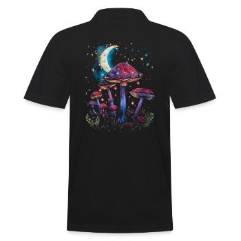 Pilz Mondphasen Cottagecore Goblincore Fairycore - Männer Poloshirt - Schwarz - Hinten - Kai (181cm)