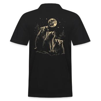 3 Raccoons Moon Howling Funny Illustration - Men's Polo Shirt - black - Back - Kai (181cm)