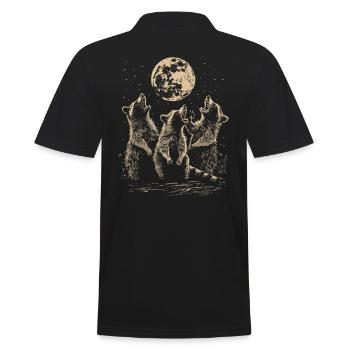 3 Waschbären Mond Heulende Lustige Tierkunst - Männer Poloshirt - Schwarz - Hinten - Kai (181cm)