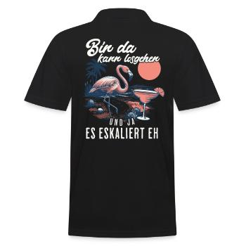 Funny Flamingo 'I'm Here You Can Go' Design - Men's Polo Shirt - black - Back - Kai (181cm)