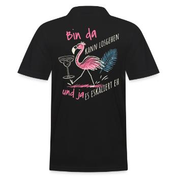 « Je suis là, je peux commencer » Flamingo Design Girls' Night Out - Polo Homme - noir - Dos - Kai (181cm)