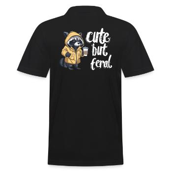 Cute but feral Waschbär Kaffee Trinker Cartoon - Männer Poloshirt - Schwarz - Hinten - Kai (181cm)