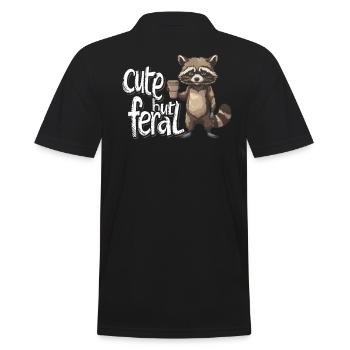 Cartoon Cute but feral Waschbär Kaffee Trinker - Männer Poloshirt - Schwarz - Hinten - Kai (181cm)