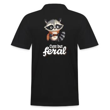 Lustiger Waschbär Kaffee Trinker - Cute but feral - Männer Poloshirt - Schwarz - Hinten - Kai (181cm)