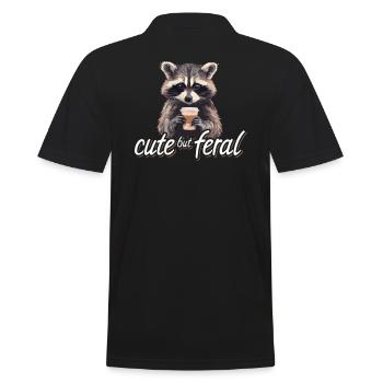 Kaffee Trinker Waschbär Cartoon - Cute but feral - Männer Poloshirt - Schwarz - Hinten - Kai (181cm)