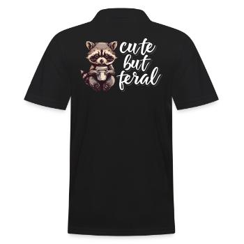 Lustiger Waschbär Kaffee Cartoon - Cute but feral - Männer Poloshirt - Schwarz - Hinten - Kai (181cm)