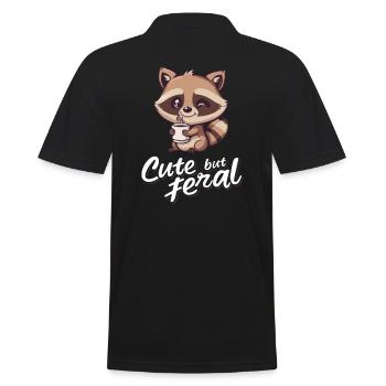 Retro Waschbär Kaffee Trinker - Cute but feral - Männer Poloshirt - Schwarz - Hinten - Kai (181cm)