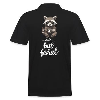 Niedlicher Waschbär Kaffee Cartoon Cute but feral - Männer Poloshirt - Schwarz - Hinten - Kai (181cm)