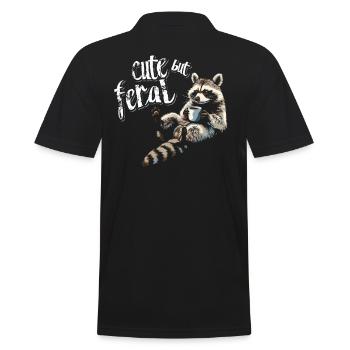 Niedlicher Waschbär Kaffee Trinker Cartoon - Männer Poloshirt - Schwarz - Hinten - Kai (181cm)