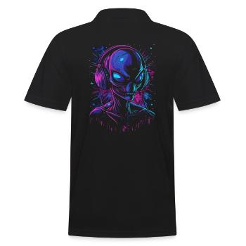 Alien DJ Alien Festival with Headphones UFO - Men's Polo Shirt - black - Back - Kai (181cm)