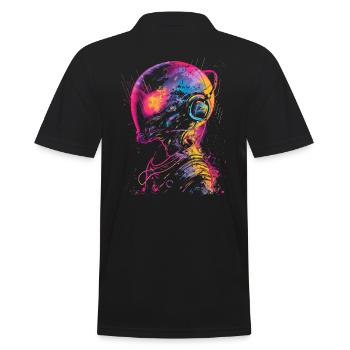 DJ Alien Alien with Headphones Festival UFO - Men's Polo Shirt - black - Back - Kai (181cm)