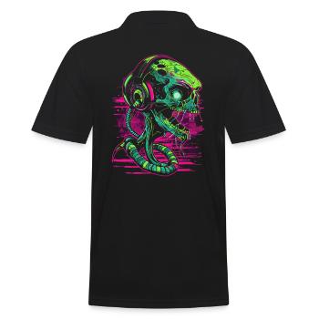 Außerirdischer DJ mit Kopfhörer Festival Alien UFO - Männer Poloshirt - Schwarz - Hinten - Kai (181cm)