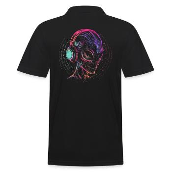 DJ Alien UFO Alien Festival with Headphones - Men's Polo Shirt - black - Back - Kai (181cm)
