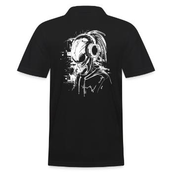 Kopfhörer Festival DJ Alien UFO mit Außerirdischer - Männer Poloshirt - Schwarz - Hinten - Kai (181cm)