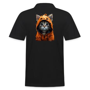 Kätzchen im Kürbis-Outfit - Halloween Niedlichkeit - Männer Poloshirt - Schwarz - Hinten - Kai (181cm)