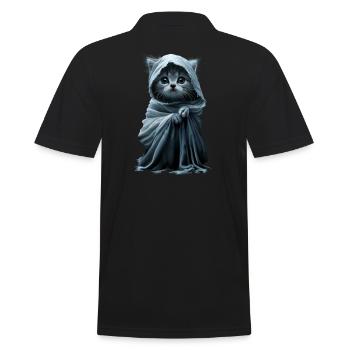 Cute kitten as a ghost - Halloween scary fun - Men's Polo Shirt - black - Back - Kai (181cm)