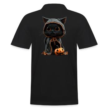 Black kitten in Halloween look - With pumpkin - Men's Polo Shirt - black - Back - Kai (181cm)