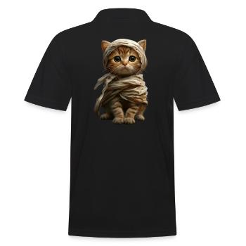 Cute Mummy Kitten - Halloween Costume Design - Men's Polo Shirt - black - Back - Kai (181cm)