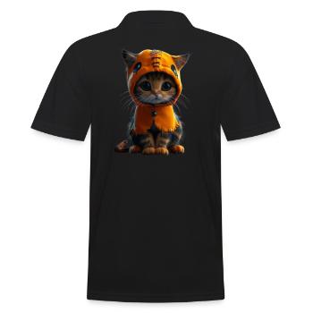 Chaton mignon en tenue de citrouille - Halloween - Polo Homme - noir - Dos - Kai (181cm)