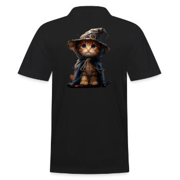 Kätzchen im Hexen-Outfit - Halloween Magie - Männer Poloshirt - Schwarz - Hinten - Kai (181cm)