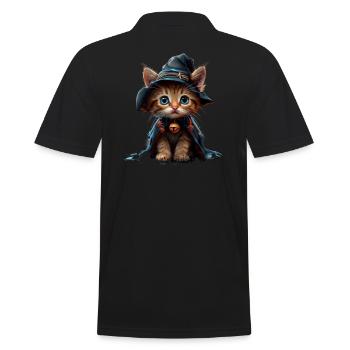 Cute Witch Kitten - Magical Halloween - Men's Polo Shirt - black - Back - Kai (181cm)