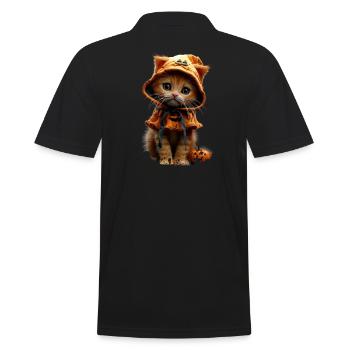 Cute Pumpkin Kitten - Halloween Costume Idea - Men's Polo Shirt - black - Back - Kai (181cm)