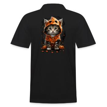 Kitten in Pumpkin Costume - Halloween Pumpkin Design - Men's Polo Shirt - black - Back - Kai (181cm)
