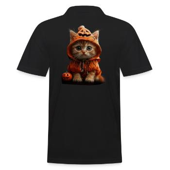 Chaton en look citrouille - Tenue d’Halloween - Polo Homme - noir - Dos - Kai (181cm)