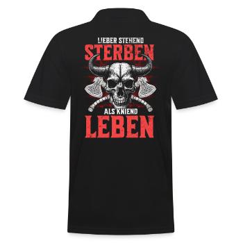 Nordic Skull Prefer Standing Die Tattoo Design - Men's Polo Shirt - black - Back - Kai (181cm)