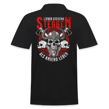 Wikinger Schädel Design Krieger Spruch - Männer Poloshirt - Schwarz - Hinten - Kai (181cm)