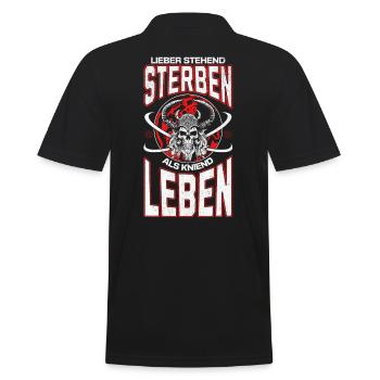 Viking Skull Prefer Standing Die Design 2024 - Men's Polo Shirt - black - Back - Kai (181cm)