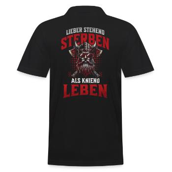 Wikinger mit Sonnenbrille Lieber stehend sterben - Männer Poloshirt - Schwarz - Hinten - Kai (181cm)
