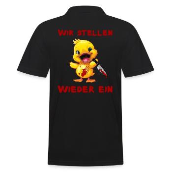 Stellen wieder ein - Ente mit Messer Halloween - Männer Poloshirt - Schwarz - Hinten - Kai (181cm)