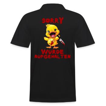 Wurde aufgehalten - Ente mit Messer Halloween - Männer Poloshirt - Schwarz - Hinten - Kai (181cm)