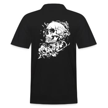 Blumen Skull Halloween Totenkopf - Männer Poloshirt - Schwarz - Hinten - Kai (181cm)