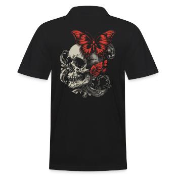 Crâne Halloween avec papillon crâne fleurs - Polo Homme - noir - Dos - Kai (181cm)