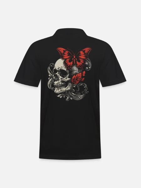 Crâne Halloween avec papillon crâne fleurs - Polo Homme - noir