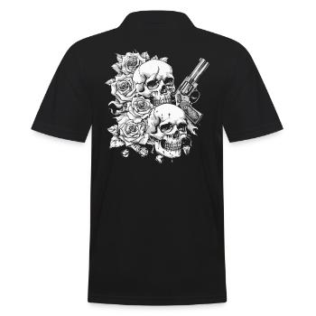 Crâne Halloween Roses - Crâne Revolver Design - Polo Homme - noir - Dos - Kai (181cm)