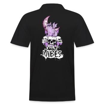 Mystic Cat and Skull Halloween Design - Men's Polo Shirt - black - Back - Kai (181cm)
