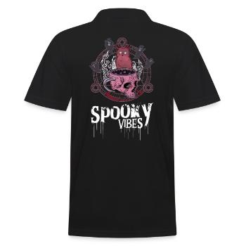 Red Cat and Skull Mug Design - Men's Polo Shirt - black - Back - Kai (181cm)