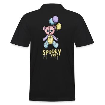 Tattered Teddy Bear with Balloons Halloween Design - Men's Polo Shirt - black - Back - Kai (181cm)